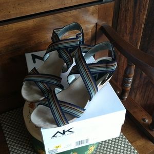 Anne Klein Sport Cork Wedge Multi Color Sandals 7